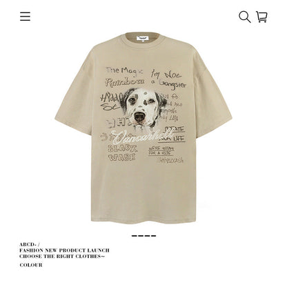 American vintage street T-shirt pure cotton retro men's summer loose half sleeve