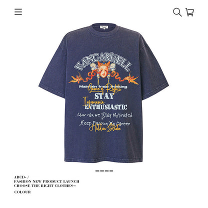 American vintage street T-shirt pure cotton retro men's and women's summer loose