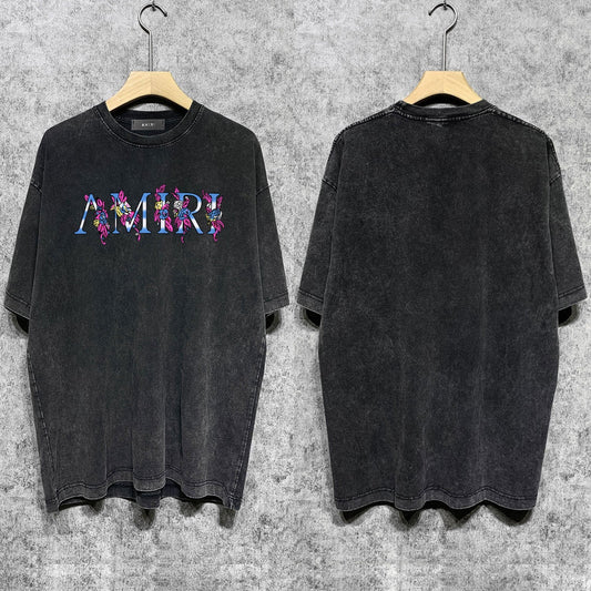 Amiri T-shirt Washed and Worn Retro Short Sleeve T-shirt