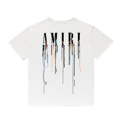 Amiri T Shirt Color Ink Splash Paint Colorful Casual Round Neck