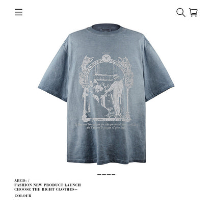 American vintage street T-shirt cotton vintage character print men and women summer loose