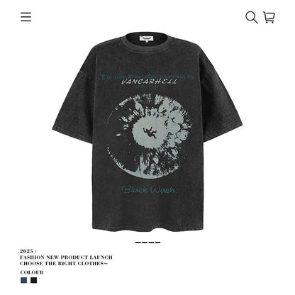 American vintage street T-shirt pure cotton retro men's and women's summer loose half sleeves