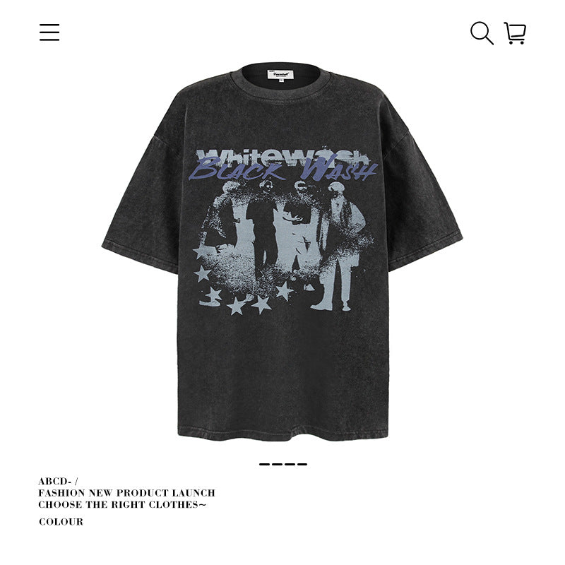 American vintage street T-shirt cotton character print men and women summer loose