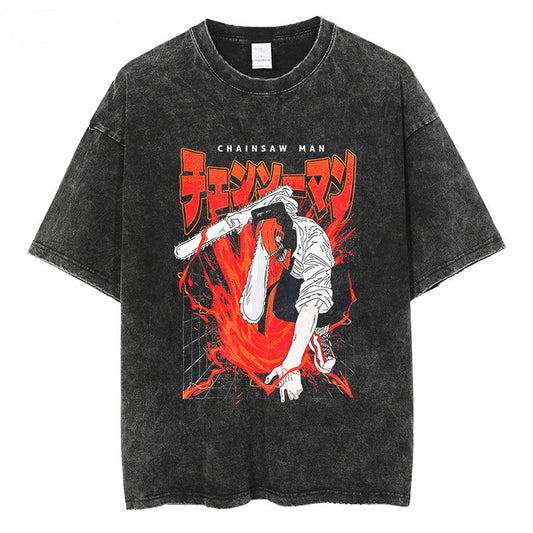 2024 Summer Men Washed T Shirt Hip Hop Streetwear