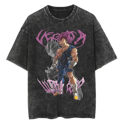 2024Men Tshirt Washed Black Vintage Japanese Anime Dragon