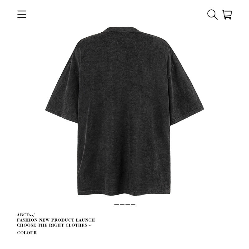 American vintage street T-shirt retro men's summer loose half-sleeved shirt