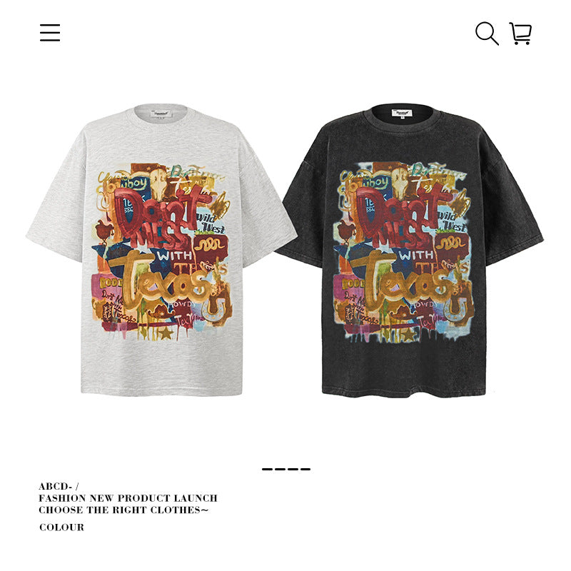 American vintage street T-shirt pure cotton men's and women's summer loose