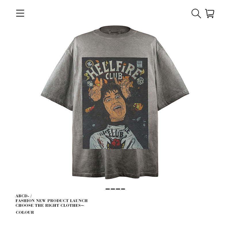 American vintage street T-shirt pure cotton men's and women's summer loose