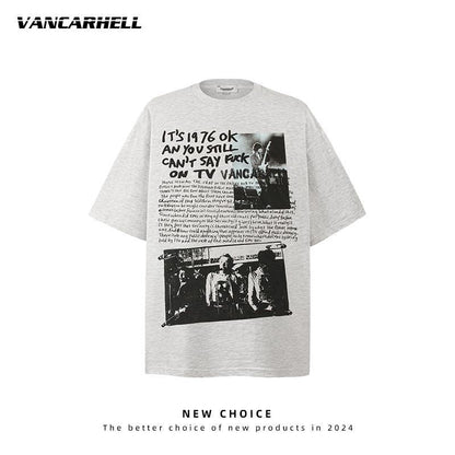 American vintage street T-shirt retro men's summer loose casual half-sleeved shirt