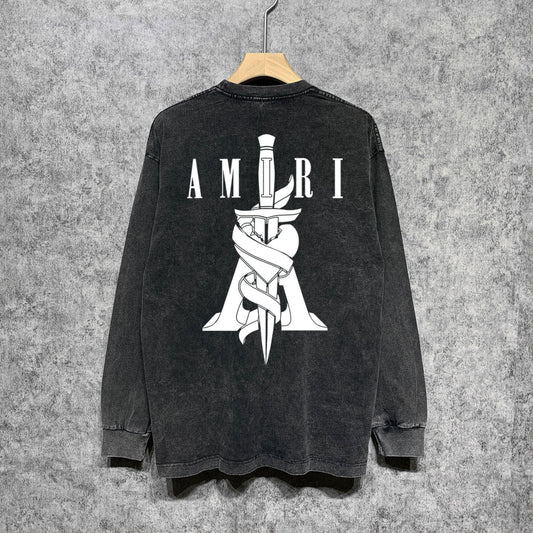 Amiri Long-Sleeve Shirt Sword Pattern Vintage Long Sleeve T-shirt