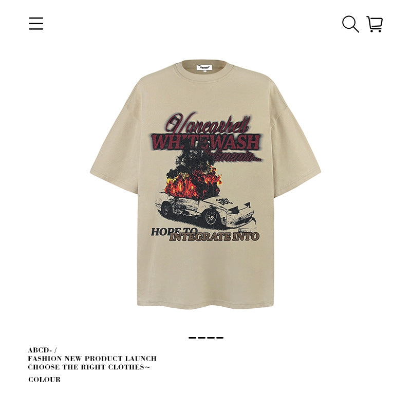 American vintage street T-shirt pure cotton retro men's and women's summer loose