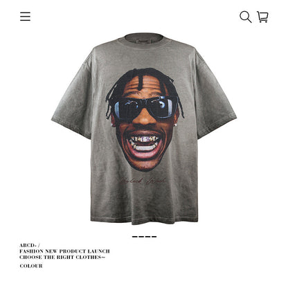 American vintage street T-shirt pure cotton retro men's and women's summer loose half sleeves