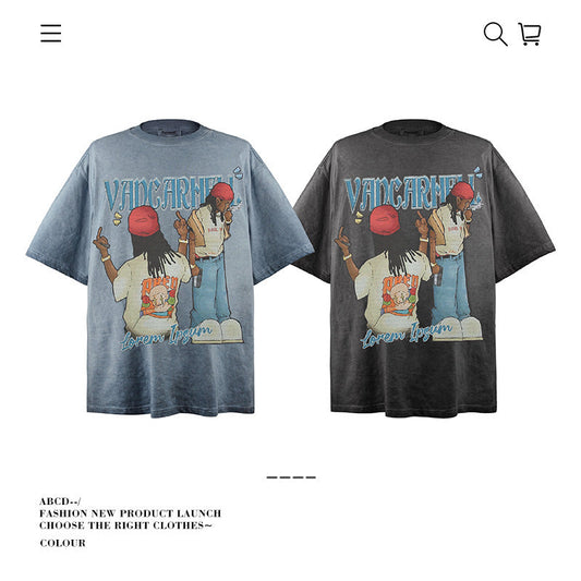 American vintage street T-shirt pure cotton retro men's and women's summer loose