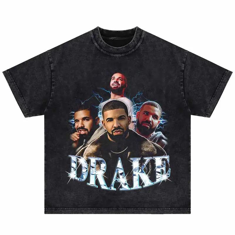 2024Summer Washed Short Sleeve Tshirts Men Hip Hop Portrait (Prat 2)
