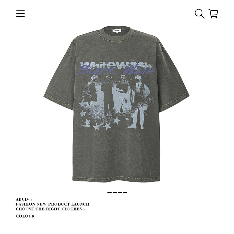 American vintage street T-shirt cotton character print men and women summer loose