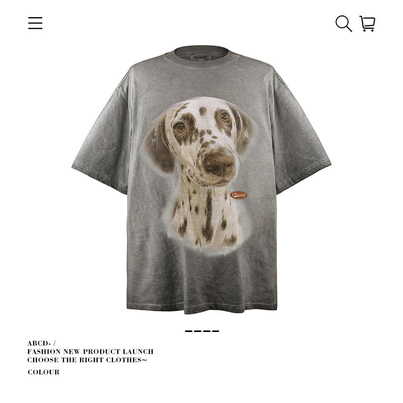 American vintage street T-shirt cotton vintage Doberman print men's summer loose