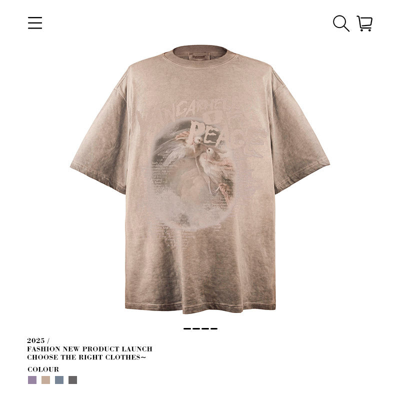 American vintage street T-shirt retro men's loose casual half-sleeved shirt