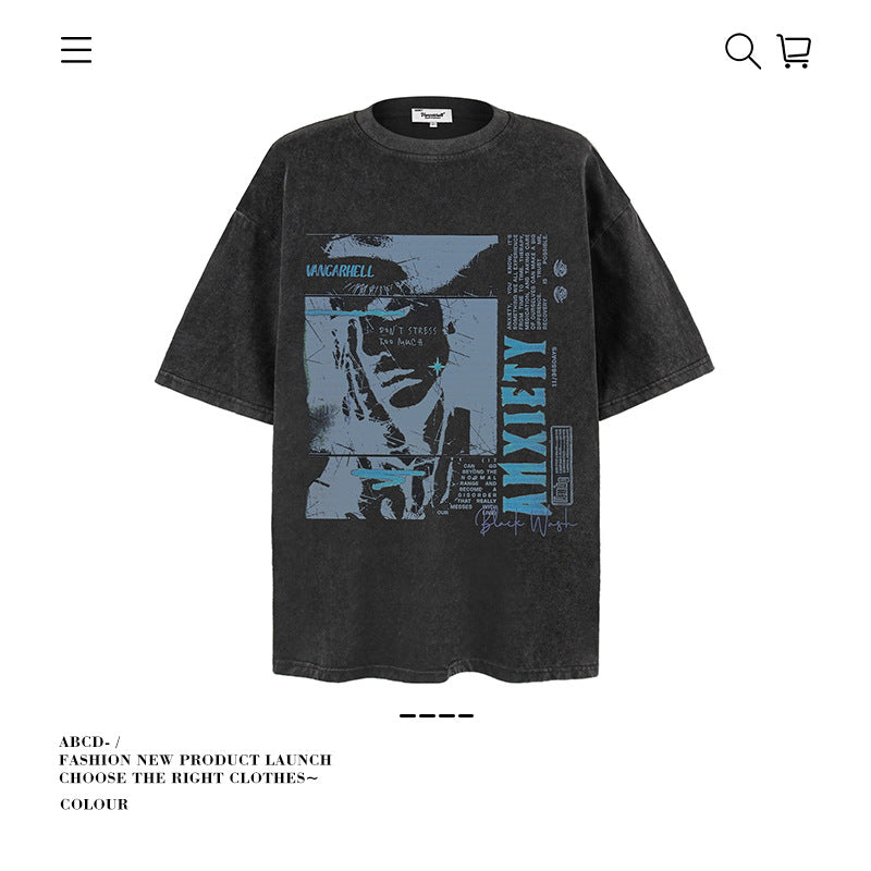 American vintage street T-shirt pure cotton retro men's and women's summer loose