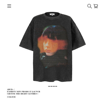 American vintage street T-shirt summer men's loose pure cotton