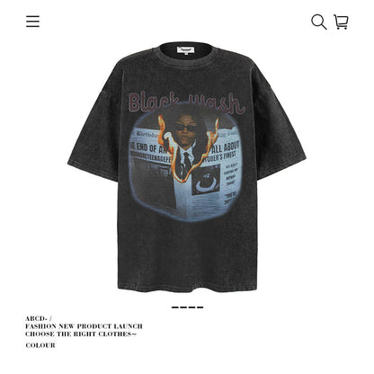 American vintage street T-shirt pure cotton retro men's and women's summer loose