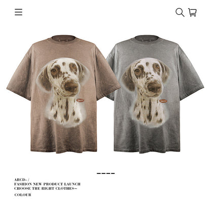 American vintage street T-shirt cotton vintage Doberman print men's summer loose