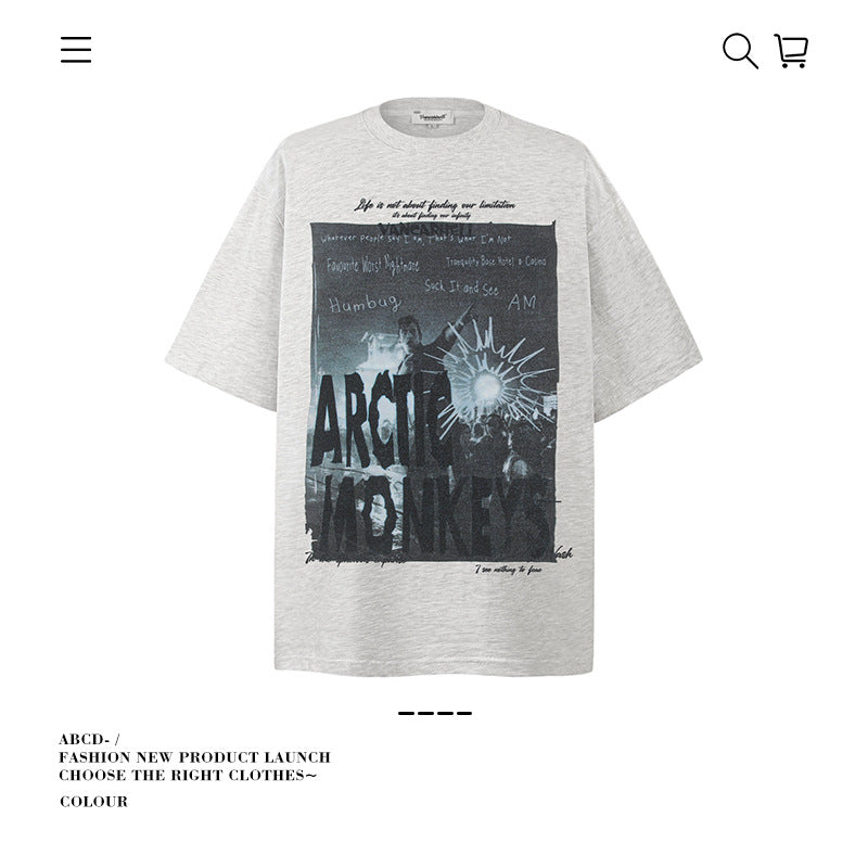 American vintage street T-shirt pure cotton men's and women's summer loose