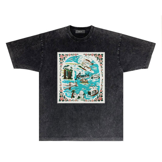 Amiri T Shirts Washed and Worn Retro Short Sleeve T-shirt