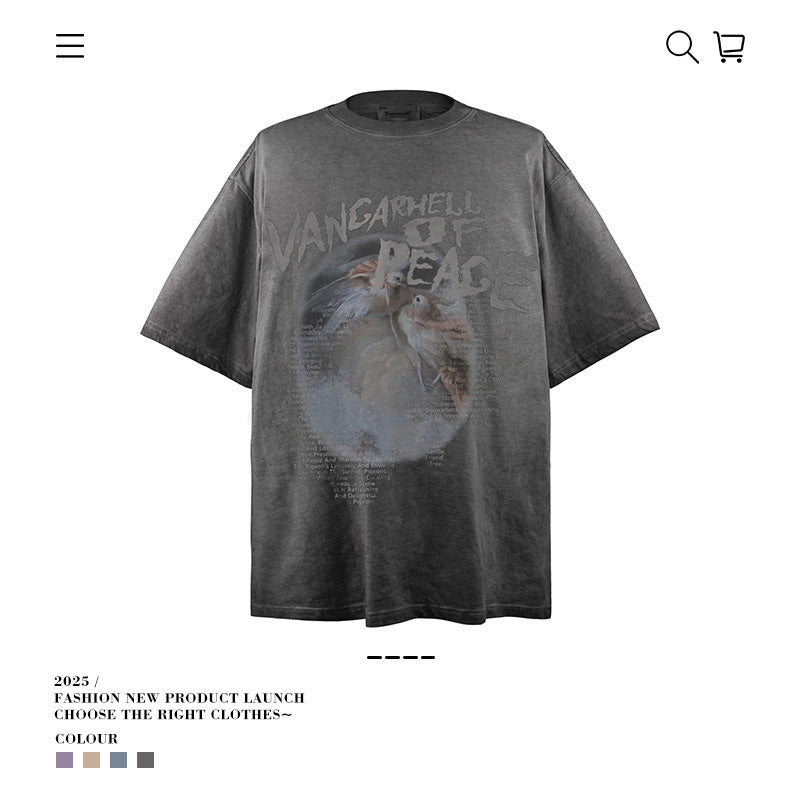 American vintage street T-shirt retro men's loose casual half-sleeved shirt