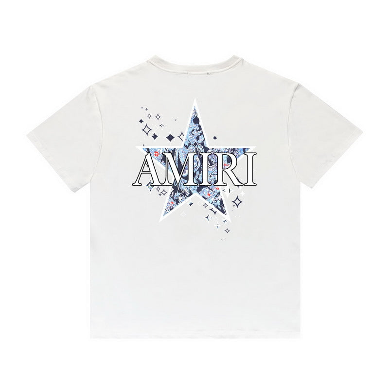 Amiri T Shirt Blue Five-Pointed Star Casual Round Neck