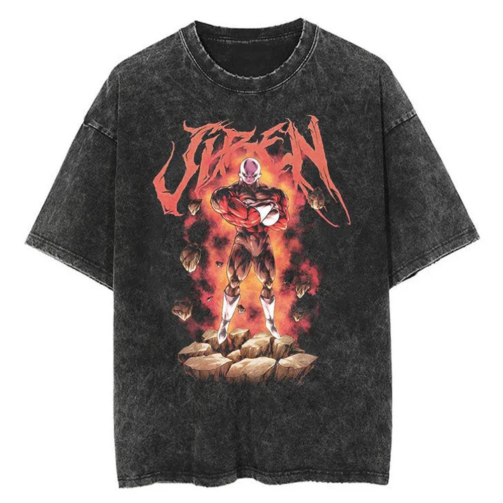2024Men Tshirt Washed Black Vintage Japanese Anime Dragon