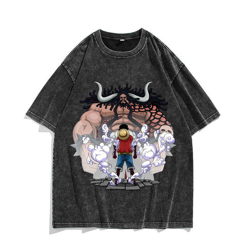 Anime Nika Luffy Washed Old Retro T-Shirt Short Sleeve