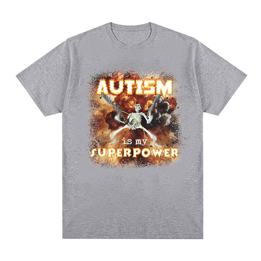Autism Superpower Funny Skeleton Graphic Tee Shirt