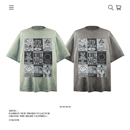 American vintage street T-shirt pure cotton men's and women's summer loose