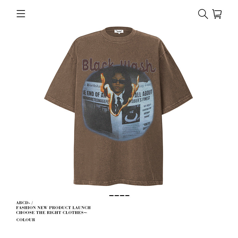 American vintage street T-shirt pure cotton retro men's and women's summer loose