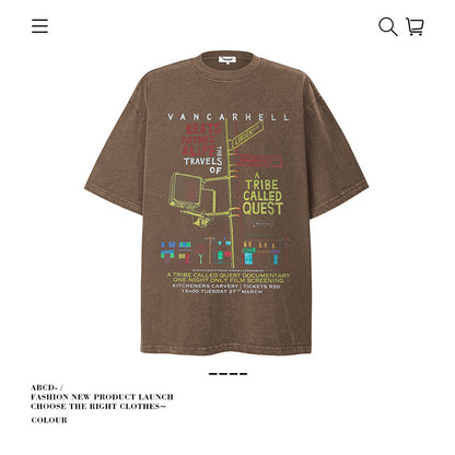 American vintage street T-shirt pure cotton retro men's and women's summer loose