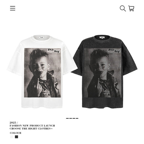 American vintage street T-shirt loose pure cotton men's summer