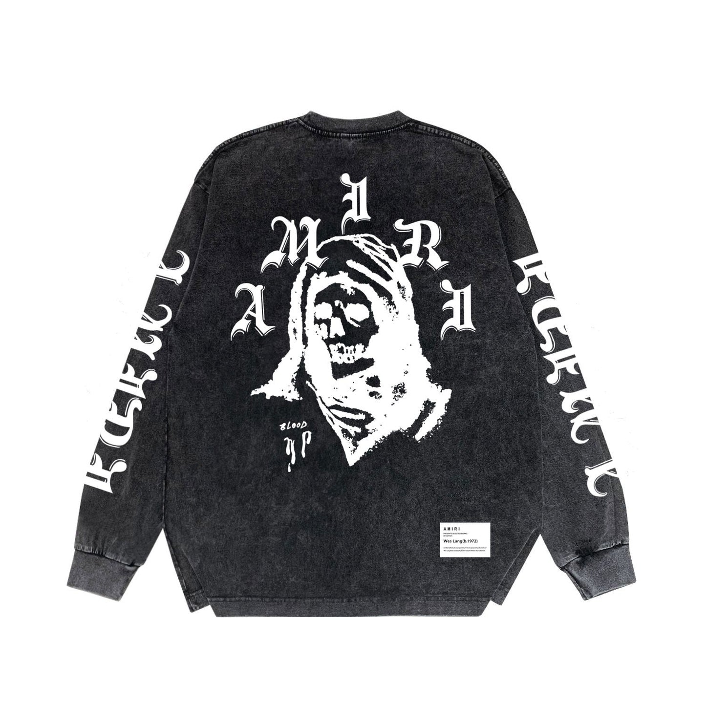 Amiri Long-Sleeved Shirt Cool Handsome Personalized Printed Vintage Retro Long Sleeve T-shirt