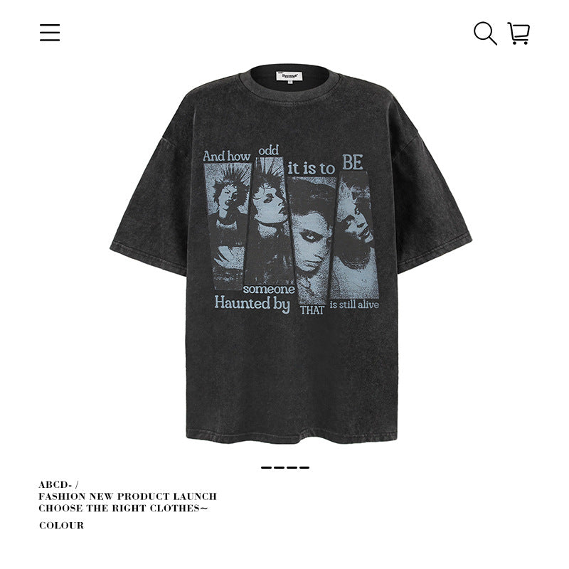 American vintage street T-shirt pure cotton retro men's and women's summer loose