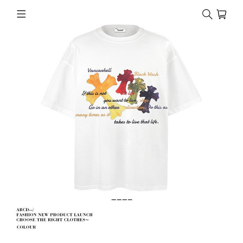 American vintage street T-shirt cotton men's summer loose