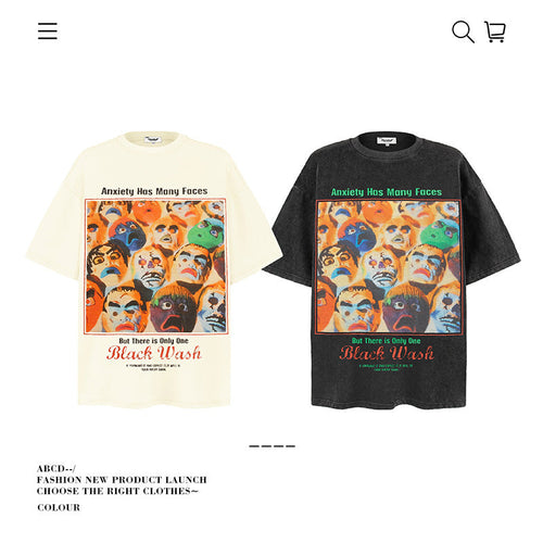 American vintage street T-shirt retro men's summer loose half-sleeved shirt