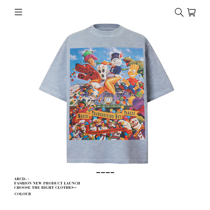 American vintage street T-shirt cotton men's summer loose