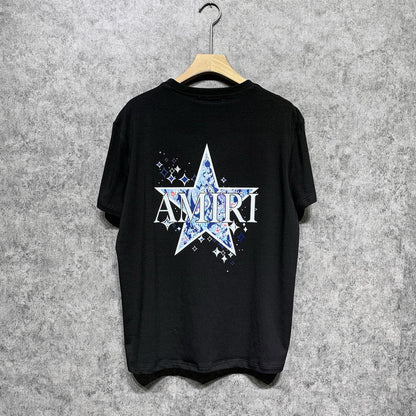 Amiri T Shirt Blue Five-Pointed Star Casual Round Neck