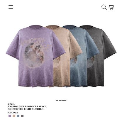 American vintage street T-shirt retro men's loose casual half-sleeved shirt