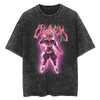2024Men Tshirt Washed Black Vintage Japanese Anime Dragon