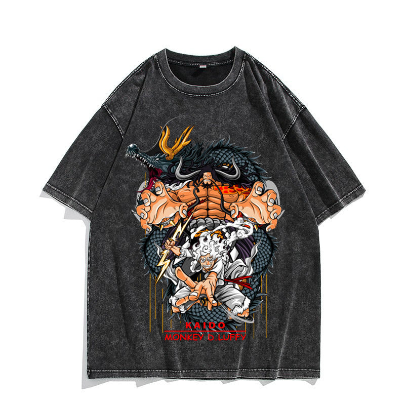 Anime Nika Luffy Washed Old Retro T-Shirt Short Sleeve
