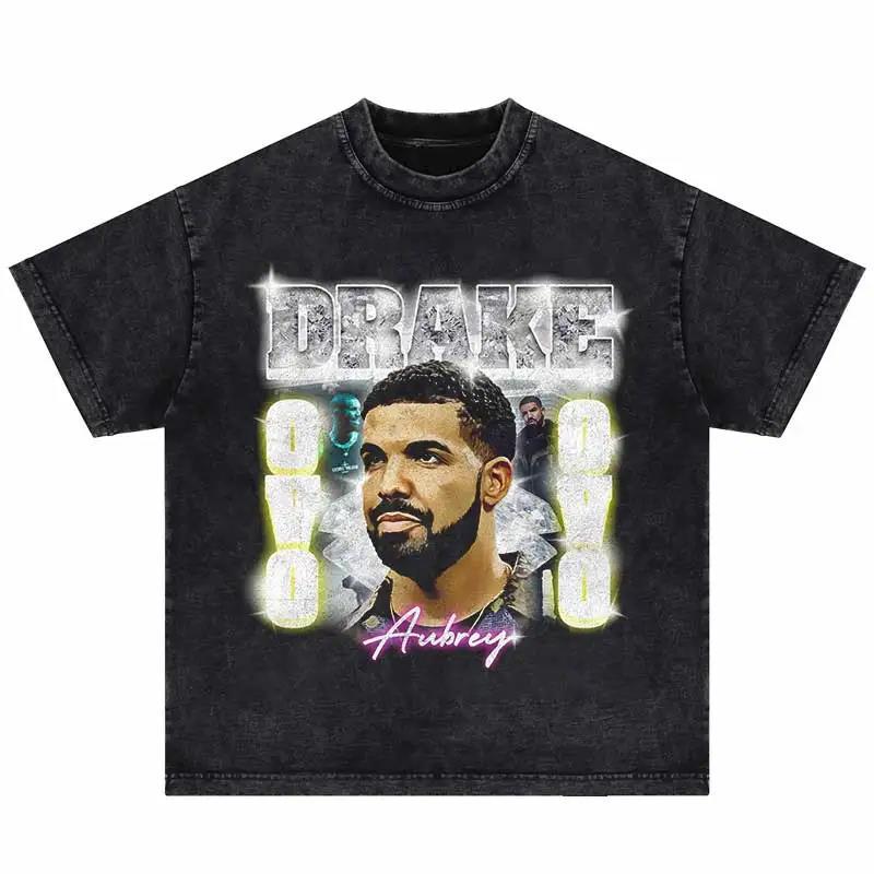 2024Summer Washed Short Sleeve Tshirts Men Hip Hop Portrait (Prat 2)