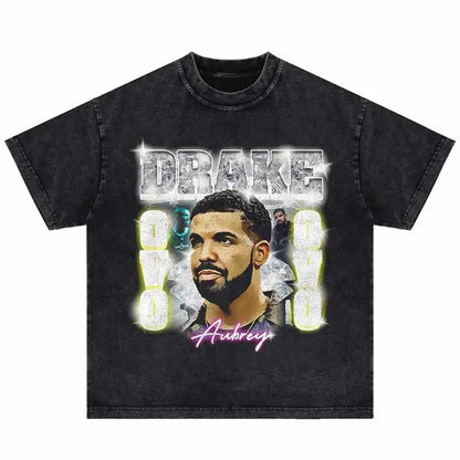2024Summer Washed Short Sleeve Tshirts Men Hip Hop Portrait (Prat 2)
