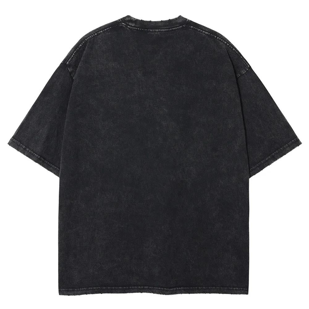 2024Men Tshirt Washed Black Vintage Japanese Anime Dragon