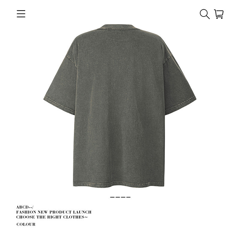 American vintage street T-shirt men's summer loose half-sleeved shirt