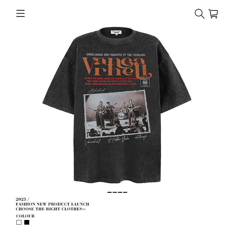 American vintage street T-shirt retro men's loose and old top